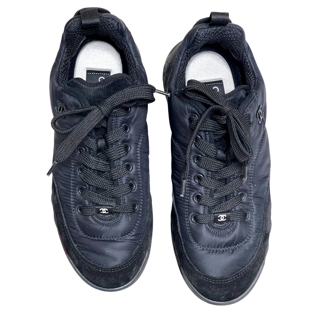 Chanel G38035 Black Nylon Suede Sneakers CC Logo Trainer Shoes EU 39 US 8.5 - Picture 2 of 15